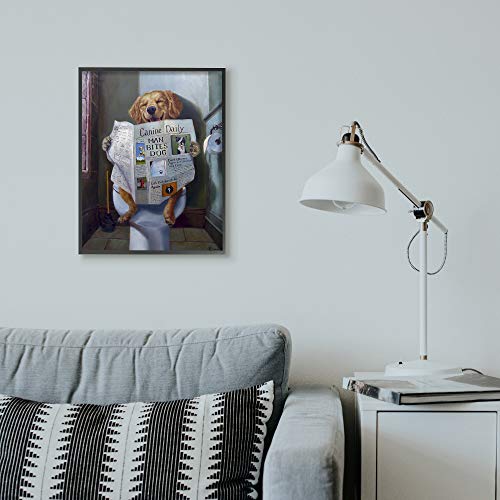 Stupell Industries Dog Reading the Newspaper On Toilet Funny Painting Framed Giclee Art Design By Artist Lucia Heffernan