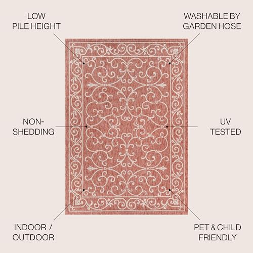 JONATHAN Y SMB106B-3 Charleston Vintage Filigree Textured Weave Indoor/Outdoor Red/Beige 3 ft. x 5 ft. Area-Rug, Classic,Easy-Cleaning,HighTraffic,LivingRoom,Backyard, Non Shedding