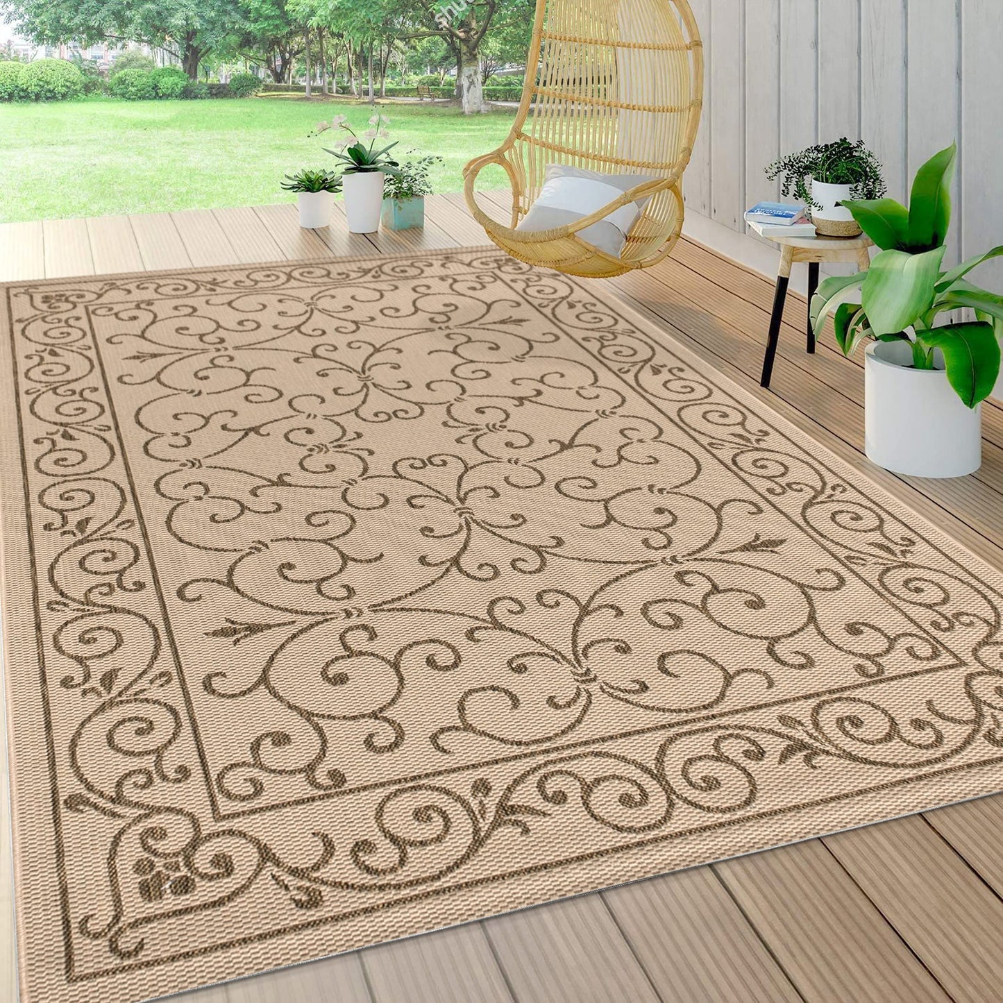 JONATHAN Y SMB106B-3 Charleston Vintage Filigree Textured Weave Indoor/Outdoor Red/Beige 3 ft. x 5 ft. Area-Rug, Classic,Easy-Cleaning,HighTraffic,LivingRoom,Backyard, Non Shedding