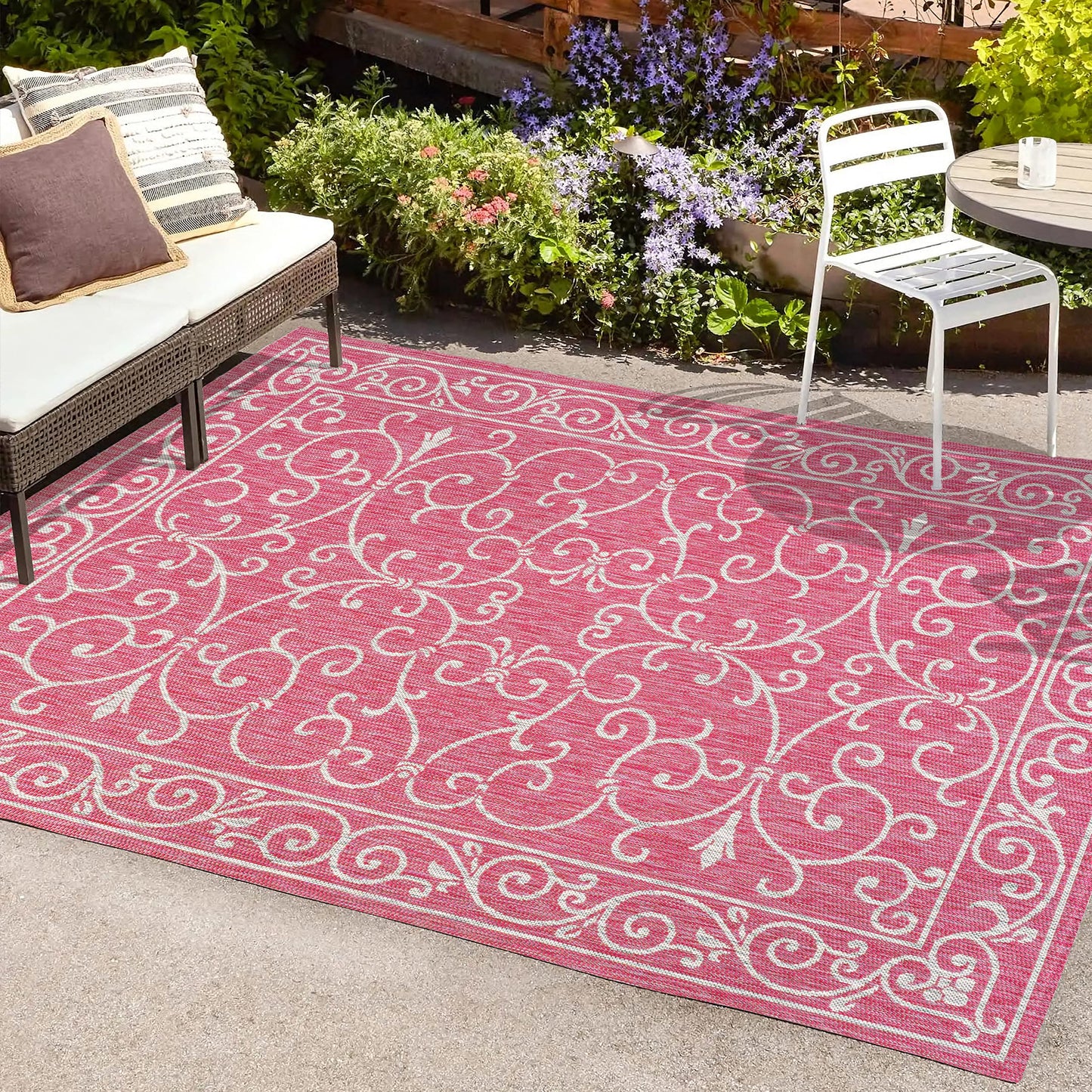 JONATHAN Y SMB106B-3 Charleston Vintage Filigree Textured Weave Indoor/Outdoor Red/Beige 3 ft. x 5 ft. Area-Rug, Classic,Easy-Cleaning,HighTraffic,LivingRoom,Backyard, Non Shedding