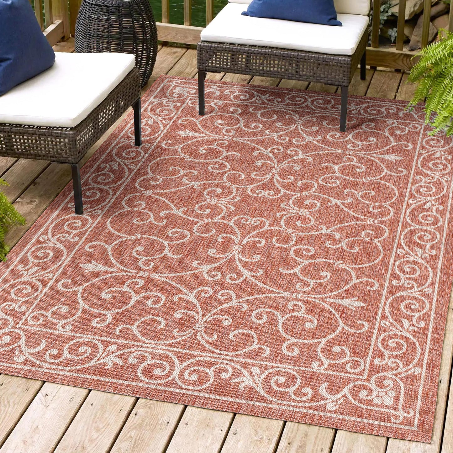 JONATHAN Y SMB106B-3 Charleston Vintage Filigree Textured Weave Indoor/Outdoor Red/Beige 3 ft. x 5 ft. Area-Rug, Classic,Easy-Cleaning,HighTraffic,LivingRoom,Backyard, Non Shedding