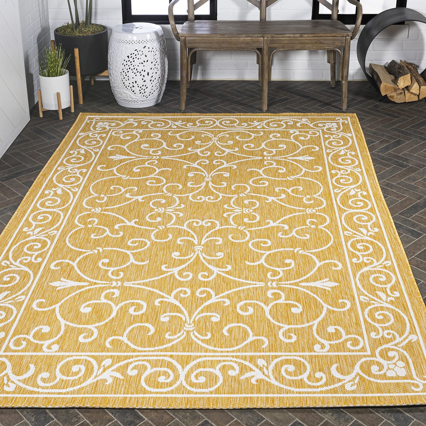 JONATHAN Y SMB106B-3 Charleston Vintage Filigree Textured Weave Indoor/Outdoor Red/Beige 3 ft. x 5 ft. Area-Rug, Classic,Easy-Cleaning,HighTraffic,LivingRoom,Backyard, Non Shedding