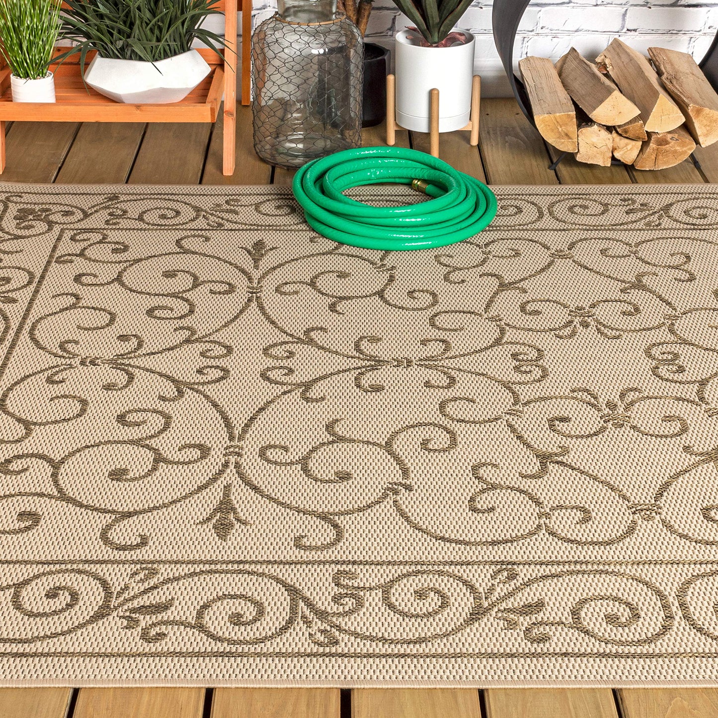 JONATHAN Y SMB106B-3 Charleston Vintage Filigree Textured Weave Indoor/Outdoor Red/Beige 3 ft. x 5 ft. Area-Rug, Classic,Easy-Cleaning,HighTraffic,LivingRoom,Backyard, Non Shedding