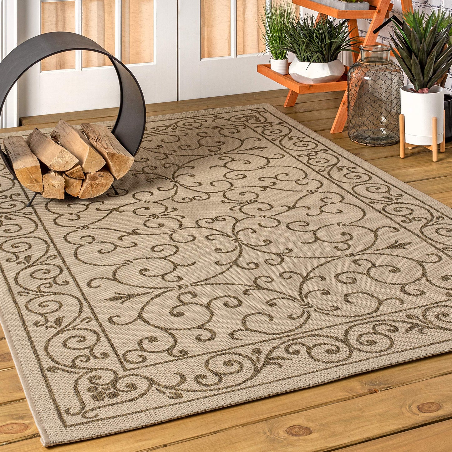 JONATHAN Y SMB106B-3 Charleston Vintage Filigree Textured Weave Indoor/Outdoor Red/Beige 3 ft. x 5 ft. Area-Rug, Classic,Easy-Cleaning,HighTraffic,LivingRoom,Backyard, Non Shedding