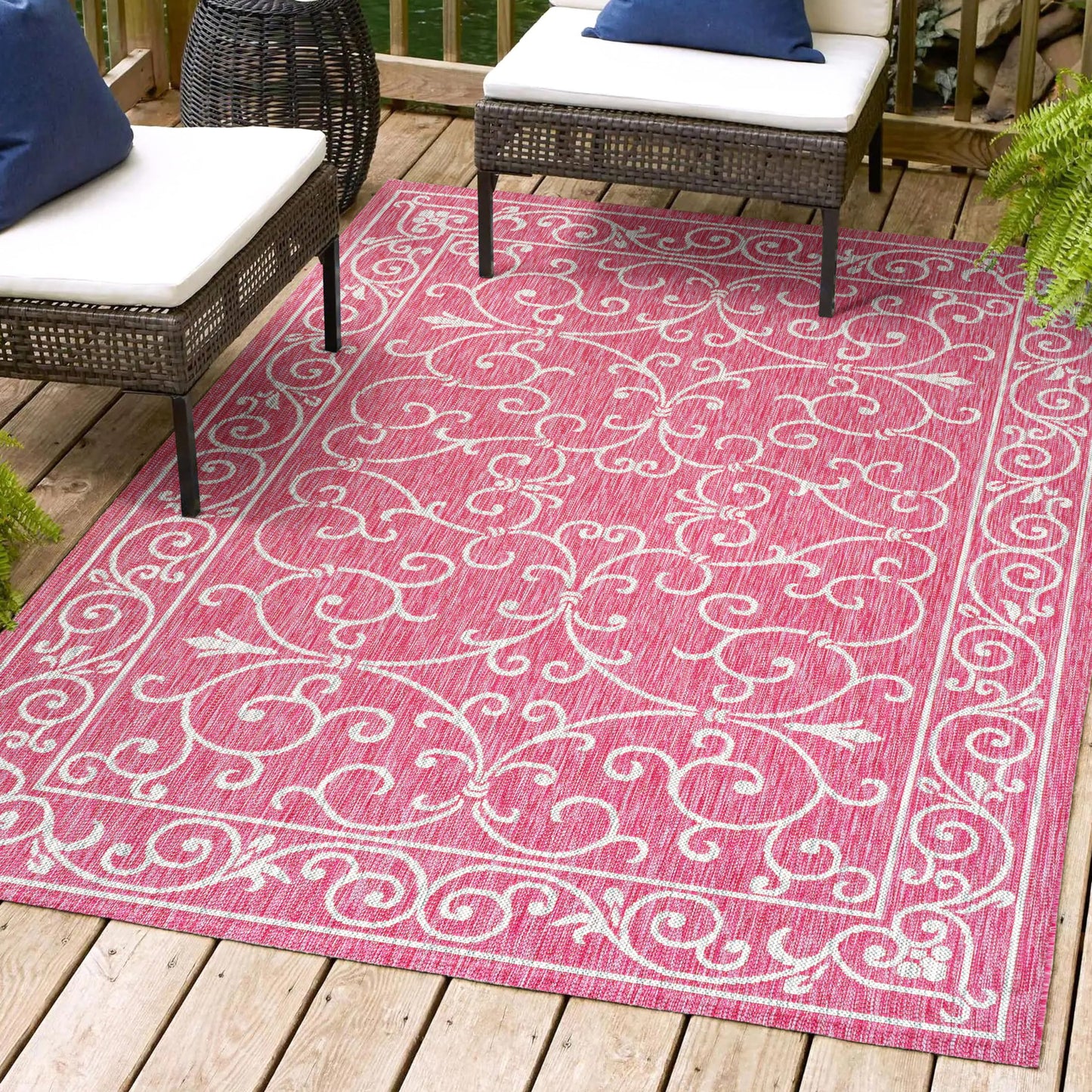 JONATHAN Y SMB106B-3 Charleston Vintage Filigree Textured Weave Indoor/Outdoor Red/Beige 3 ft. x 5 ft. Area-Rug, Classic,Easy-Cleaning,HighTraffic,LivingRoom,Backyard, Non Shedding