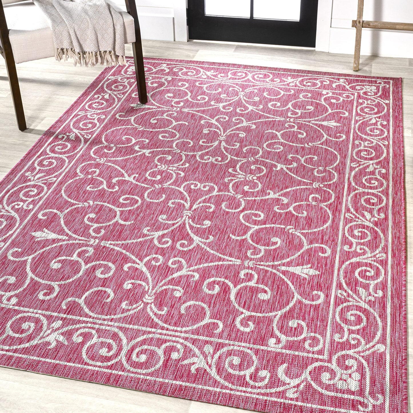 JONATHAN Y SMB106B-3 Charleston Vintage Filigree Textured Weave Indoor/Outdoor Red/Beige 3 ft. x 5 ft. Area-Rug, Classic,Easy-Cleaning,HighTraffic,LivingRoom,Backyard, Non Shedding