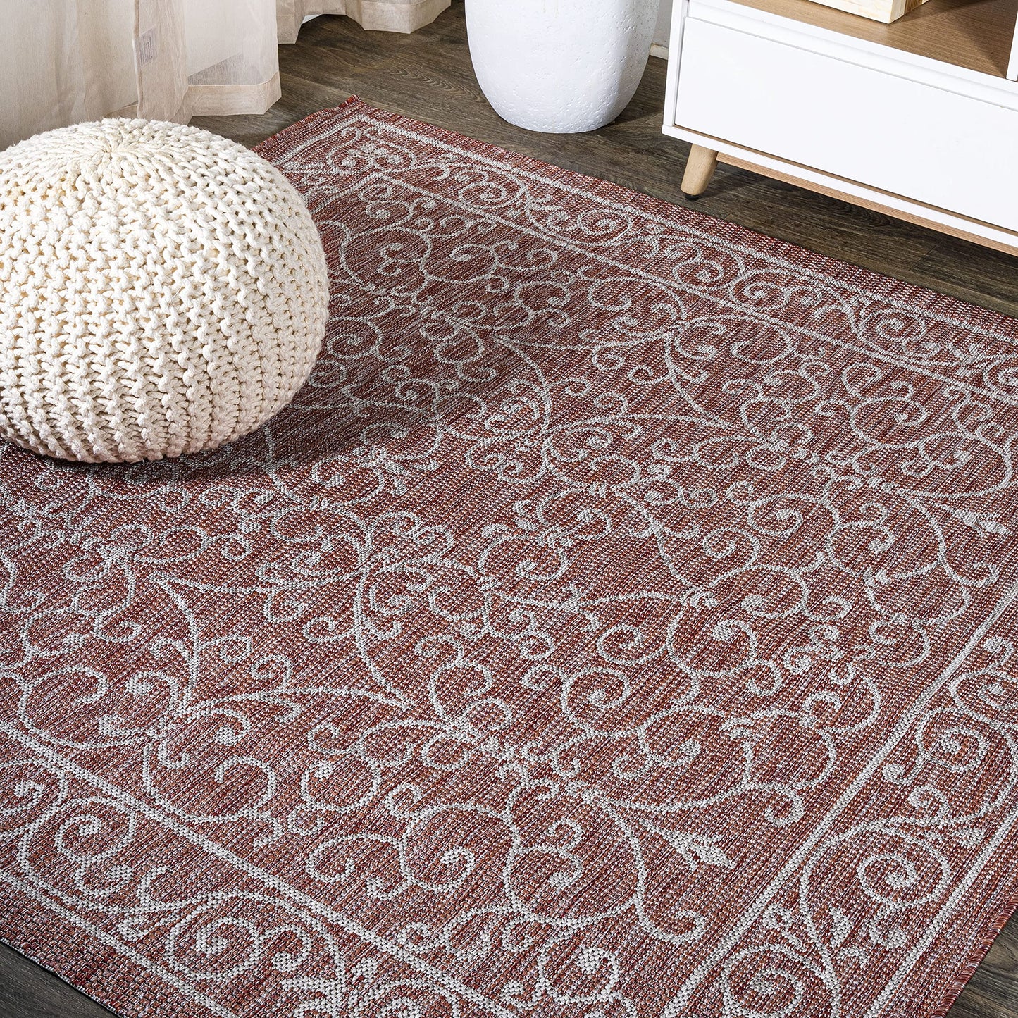 JONATHAN Y SMB106B-3 Charleston Vintage Filigree Textured Weave Indoor/Outdoor Red/Beige 3 ft. x 5 ft. Area-Rug, Classic,Easy-Cleaning,HighTraffic,LivingRoom,Backyard, Non Shedding