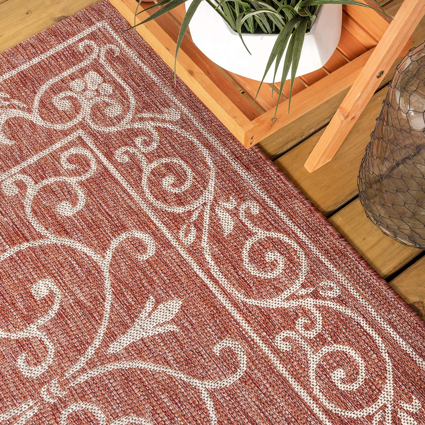 JONATHAN Y SMB106B-3 Charleston Vintage Filigree Textured Weave Indoor/Outdoor Red/Beige 3 ft. x 5 ft. Area-Rug, Classic,Easy-Cleaning,HighTraffic,LivingRoom,Backyard, Non Shedding